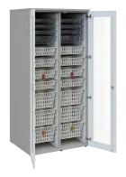 EUROMEDICA S - 90 skříň léková boxová, 2-dveřová/prosklená, 1950x900x735, korpus šedý, dvířka bílá